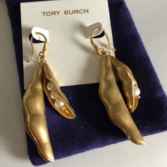 🆕Tory Burch Authentic Gold Pea Pod Statement Earring - Picture 10 of 13